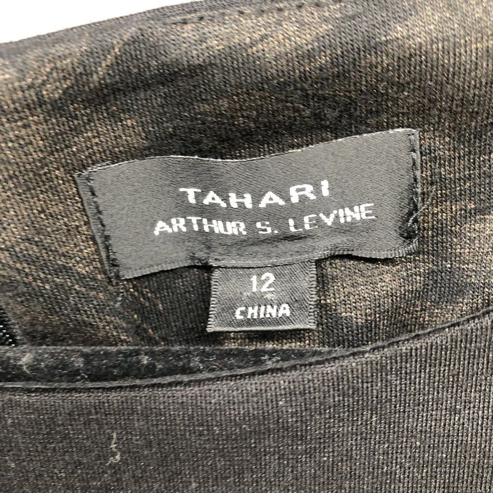 Tahari Arthur S Levine Dress Size 12 Sheath Black Brown Sleeveless Career‎ Ponte - Picture 9 of 10